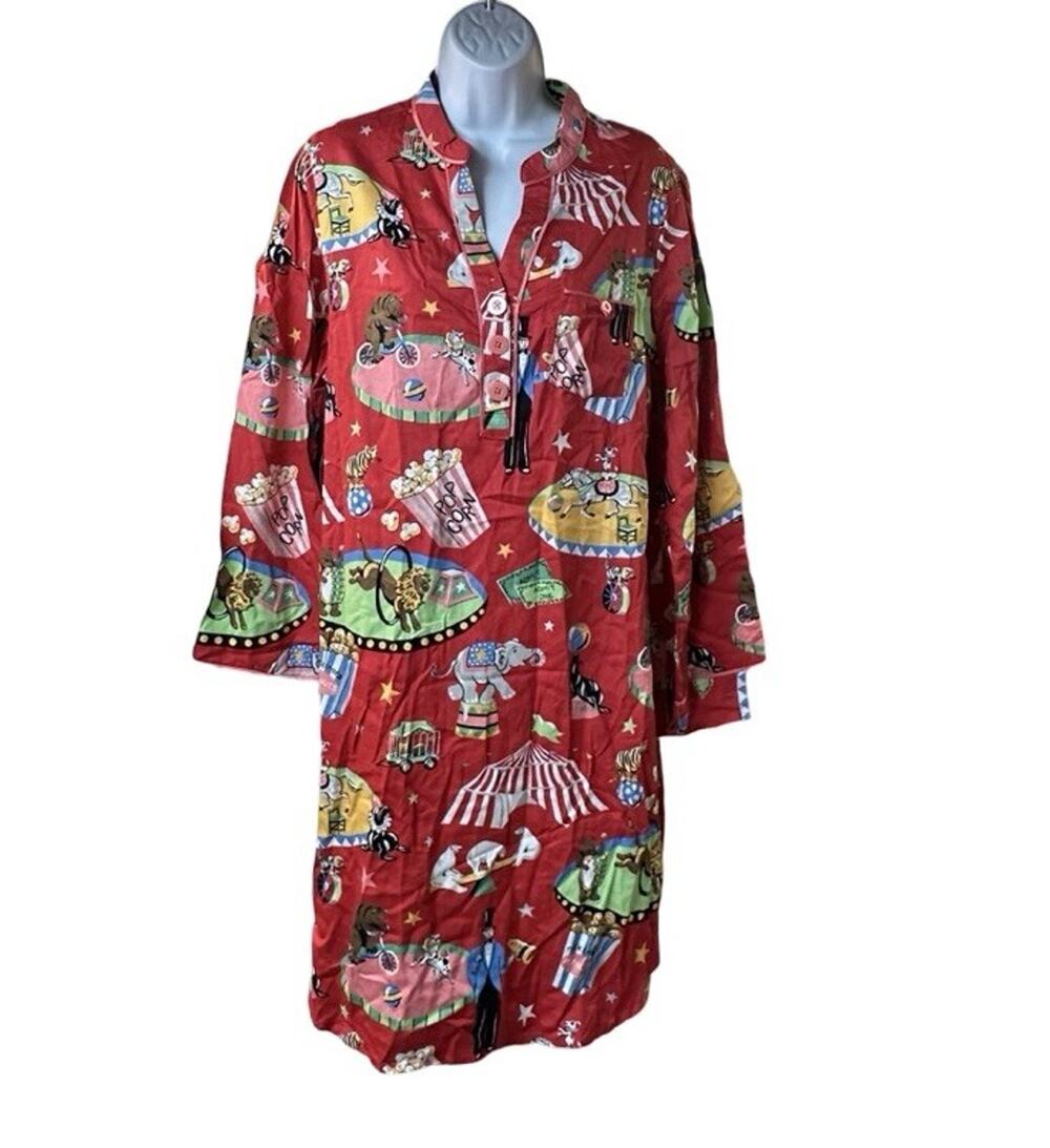 Nick & Nora Women's XL 3 Ring Circus Sleep Shirt Red Animal Print Pajama NWT